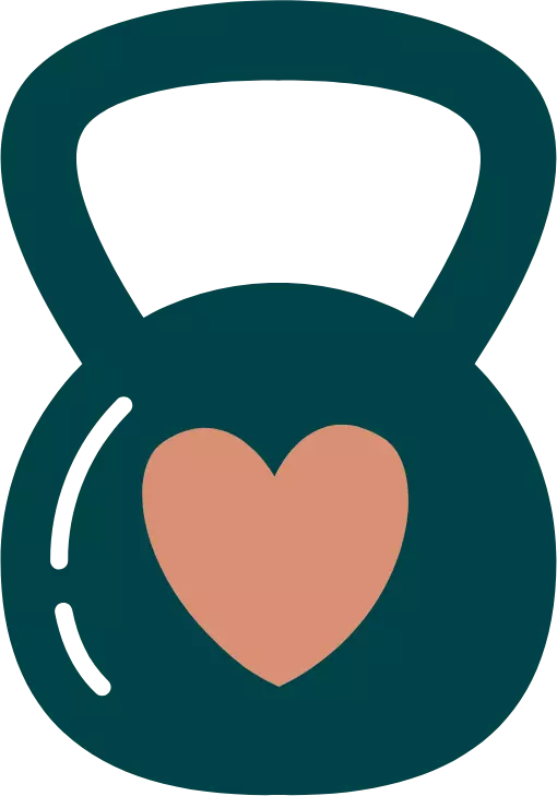 Il s'agit d'une illustration sur laquelle l'on voit une Kettlebell posée, avec un cœur dessus.