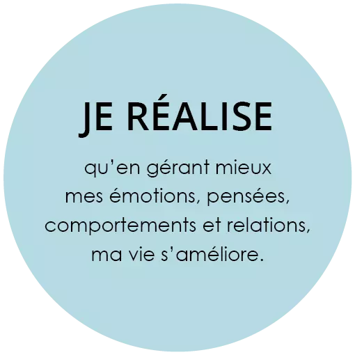 Je réalise qu'en gérant mieux mes émotions, pensées, comportements et relations, ma vie s'améliore.
