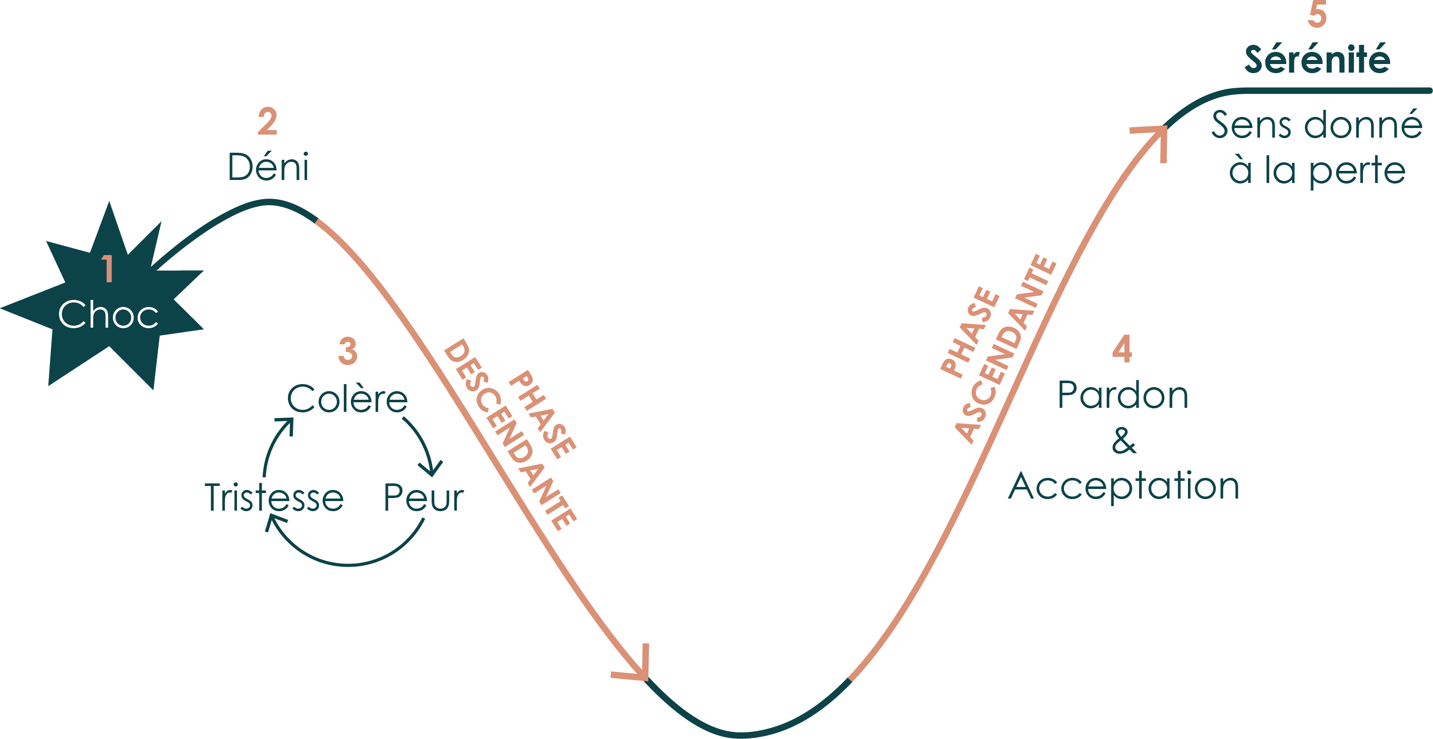 Il s'agit de la courbe du deuil illustrant les différentes étapes et phases de ce processus.