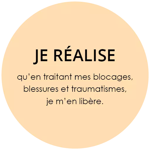 Bulle colorée Je Réalise qu'en traitant mes blocages, blessures et traumatismes, je m'en libère.