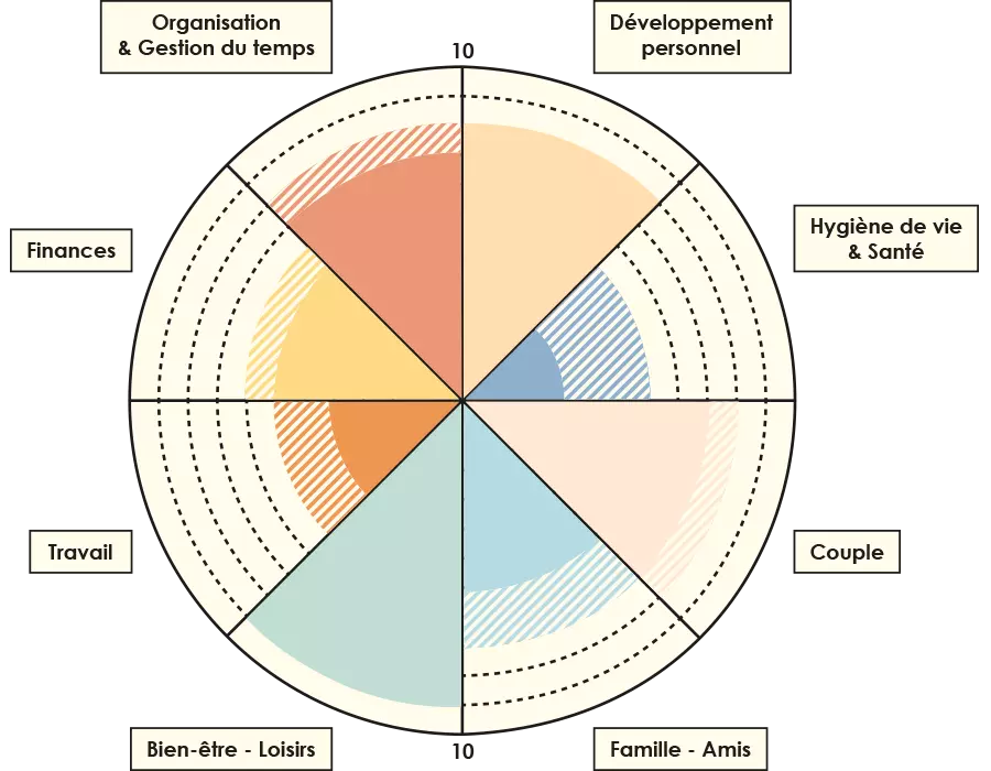 Exemple d une roue de l équilibre de vie colorée prolongée