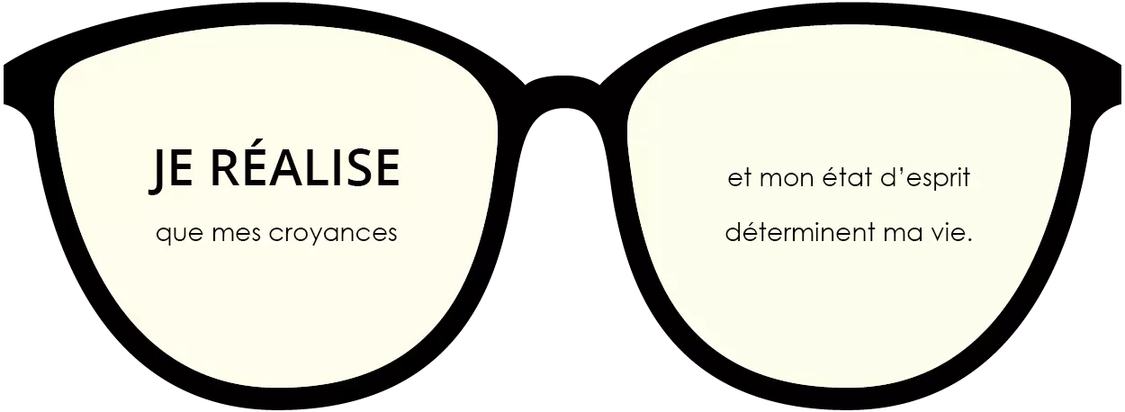 Lunettes croyances et état d'esprit Une paire de lunettes noires Je Réalise que mes croyances et mon état d'esprit déterminent ma vie.